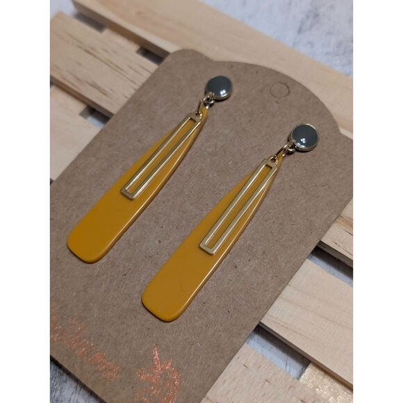 Retro Mustard Yellow & Gold Drop Earrings - Picture 6 of 8